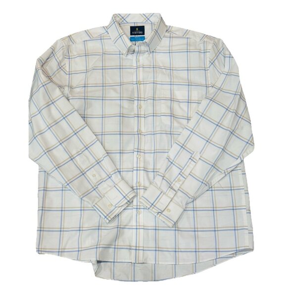 Stafford Coolmax Dress Shirt Size XL 17 1/2 Blue Tan - Picture 1 of 3